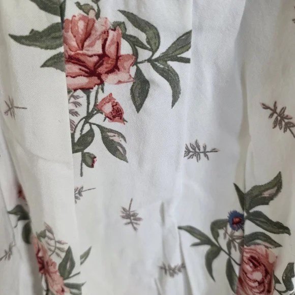 Floral V-Neck Summer Dress - White with Pink Rose Print - Picture 6 of 7